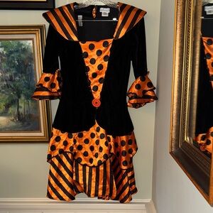Wishcraft Girls Halloween Costume 8/10 Black Orange Polka Dot Clown Witch Wizard
